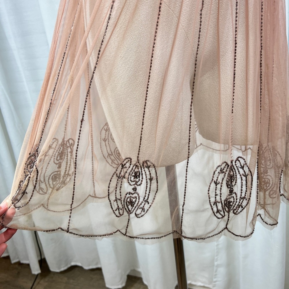 Free People Sheer Pink Beaded Mesh Dress Art Deco Womens Size M Flapper Boho - Picture 7 of 8